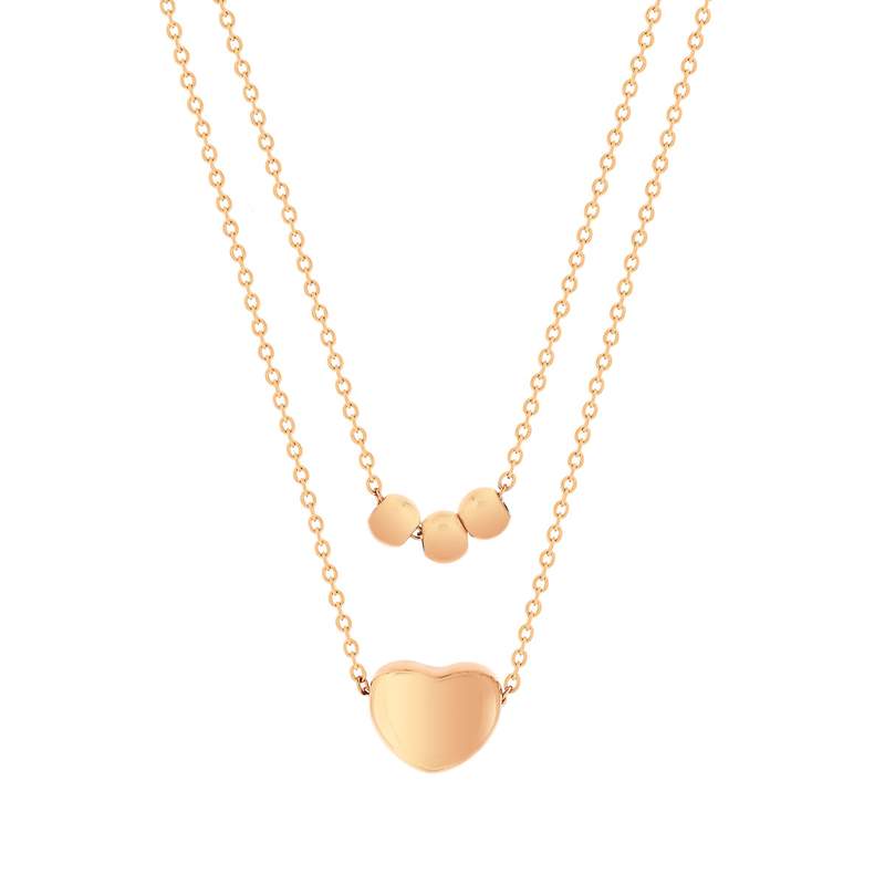 Collier acier doré rose boule et coeur 45 cm - vue 1