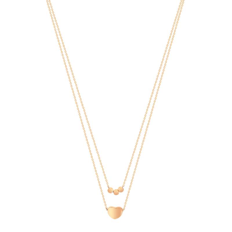 Collier acier doré rose boule et coeur 45 cm - vue 2
