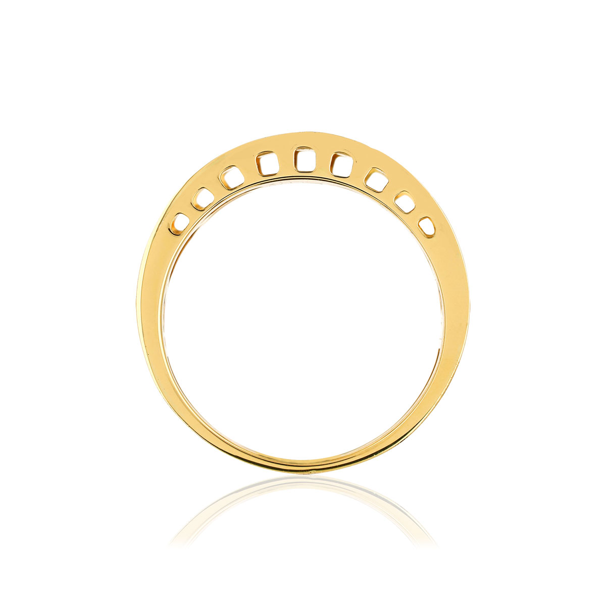 Bague or jaune 375, motif brossé et ciselé. - vue 2