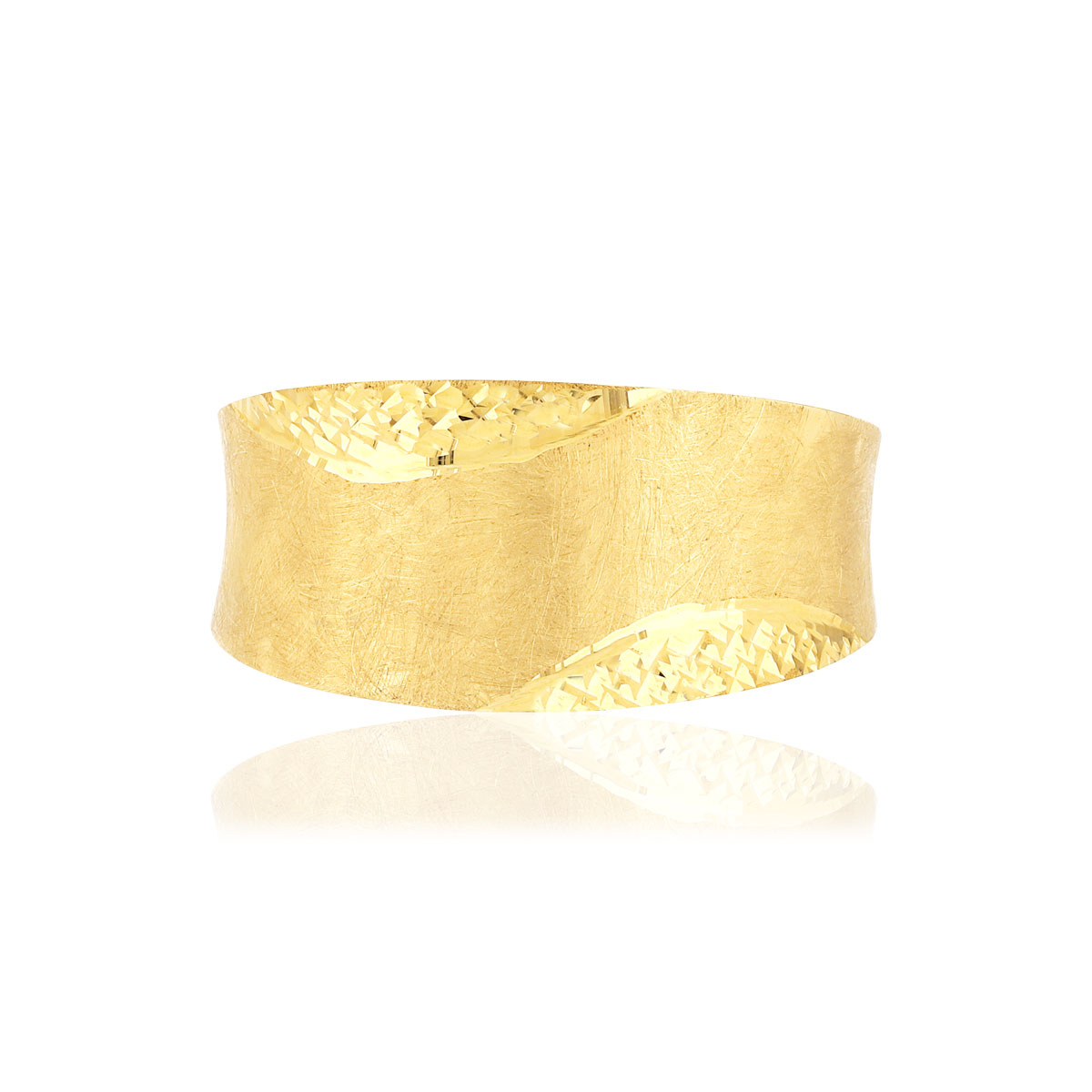 Bague or jaune 375, motif brossé et ciselé. - vue 3