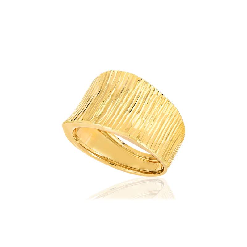 Bague or jaune 375, effet ciselé. - vue D1