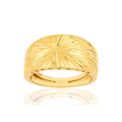 Bague or jaune 375, ciselé, motif soleil. - vue 1