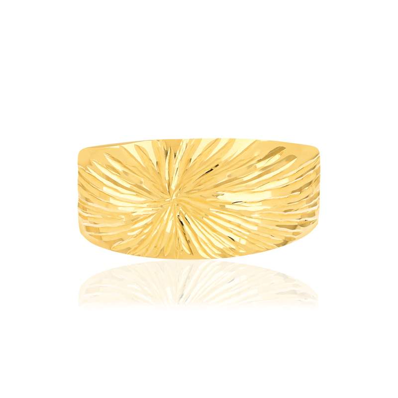 Bague or jaune 375, ciselé, motif soleil. - vue 3