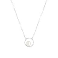 Collier argent 925 cercle zirconias perle de culture de Chine 45 cm