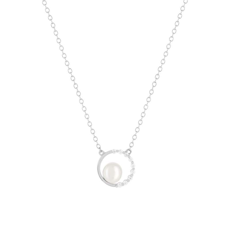 Collier argent 925 cercle zirconias perle de culture de Chine 45 cm - vue 1
