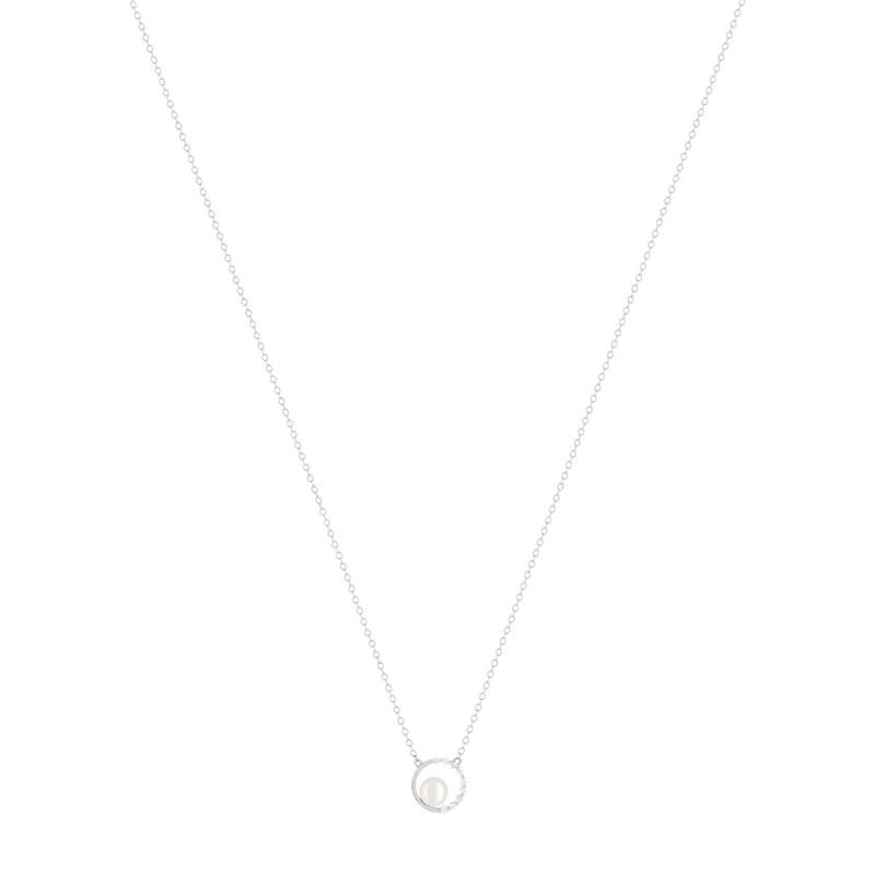 Collier argent 925 cercle zirconias perle de culture de Chine 45 cm - vue 2