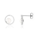 Boucles d'oreilles argent 925, motif cercle, perles de culture de Chine, zirconias. - vue 1