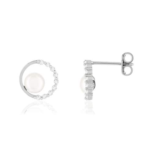 925 silver earrings, circle motif, Chinese cultured pearls, zirconias.