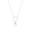 Collier argent 925, motif cercle, perle de culture de Chine et zirconia. Longueur 45 cm. - vue V1