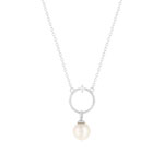 Collier argent 925, motif cercle, perle de culture de Chine et zirconia. Longueur 45 cm. - vue 1