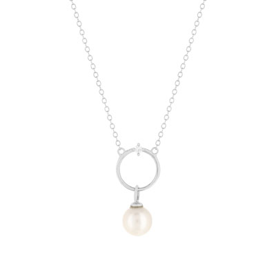 Collier argent 925, motif cercle, perle de culture de Chine et zirconia. Longueur 45 cm. - vue 1