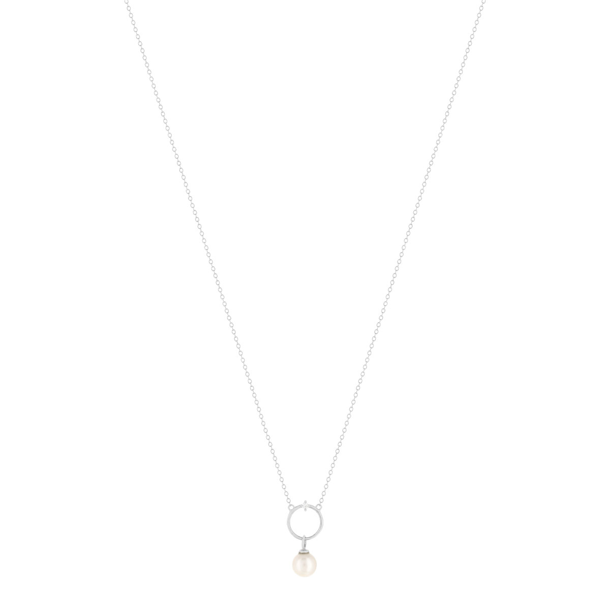 Collier argent 925, motif cercle, perle de culture de Chine et zirconia. Longueur 45 cm. - vue 2