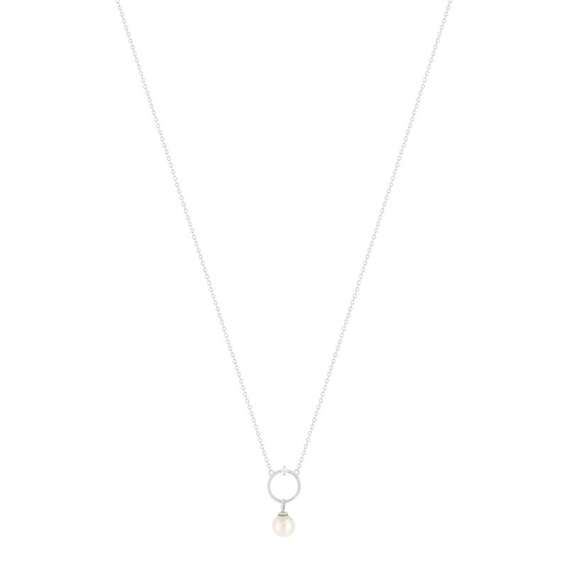 Collier argent 925, motif cercle, perle de culture de Chine et zirconia. Longueur 45 cm. - vue 2