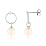 Boucles d'oreilles argent 925, motif cercle, perles de culture de Chine, zirconias. - vue 1
