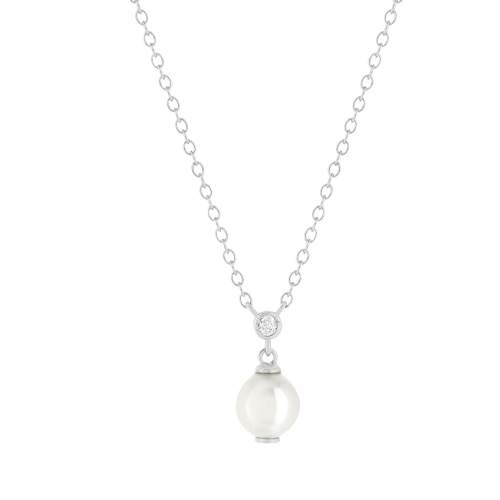 Collier argent 925, perle de culture de Chine et zirconia. Longueur 45 cm.
