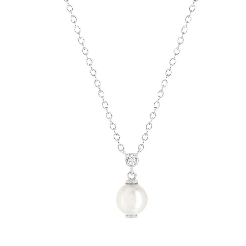 Collier argent 925, perle de culture de Chine et zirconia. Longueur 45 cm. - vue 1