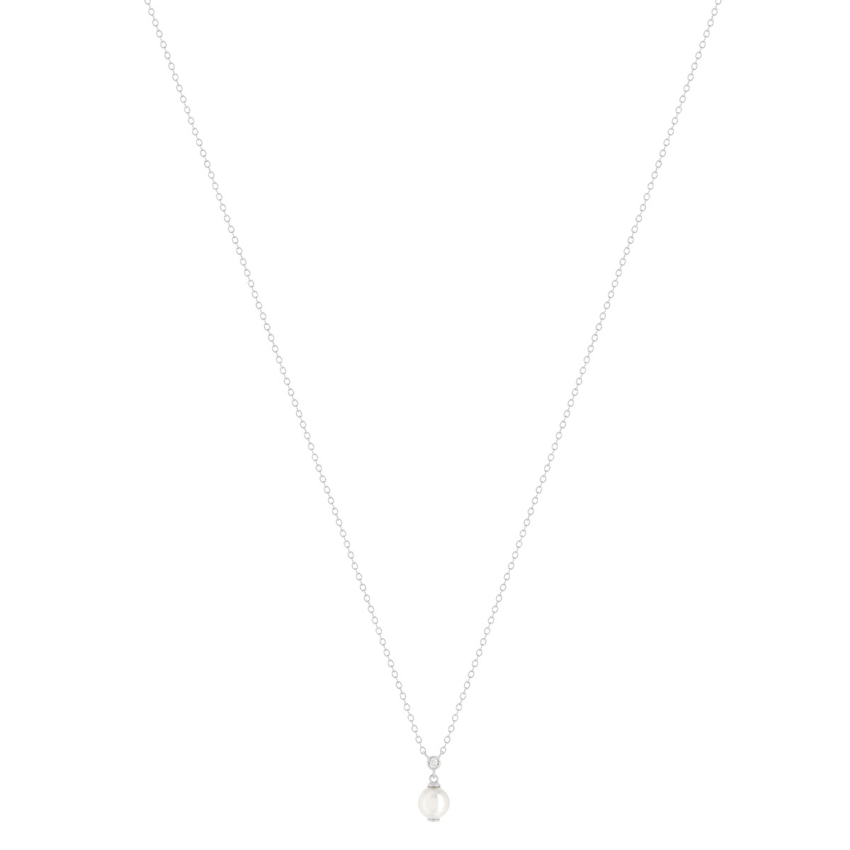 925 silver necklace, Chinese cultured pearl and zirconia. Length 45 cm. - view 2