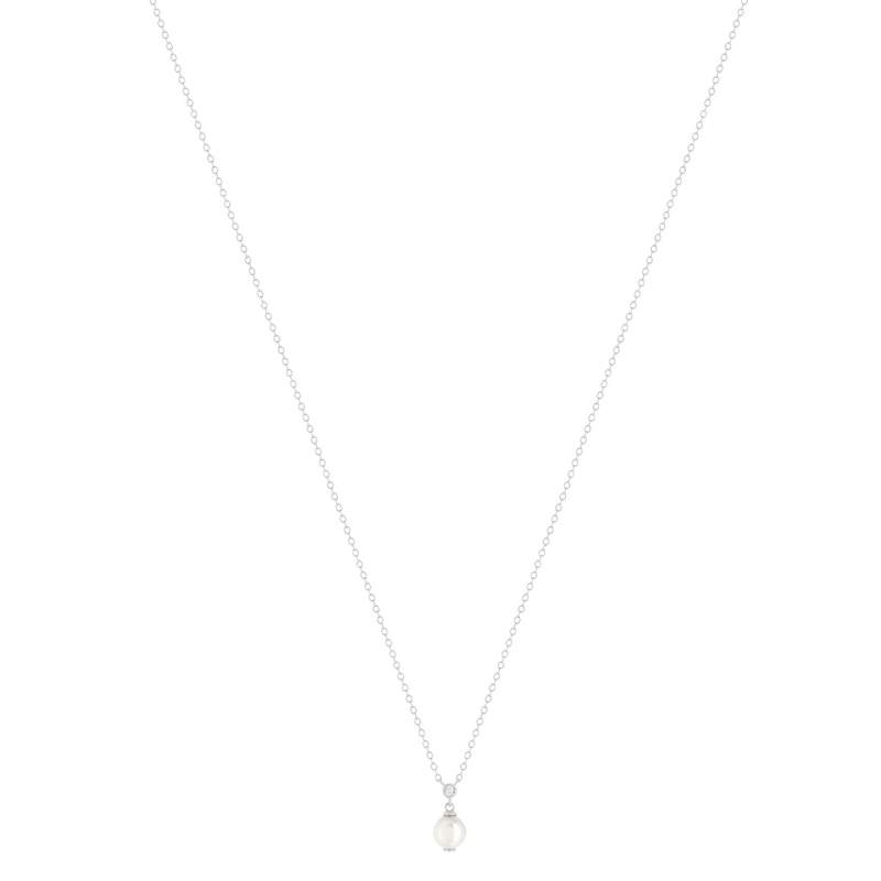 Collier argent 925, perle de culture de Chine et zirconia. Longueur 45 cm. - vue 2