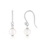 Boucles d'oreilles pendants argent 925, perles de culture de Chine, zirconias. - vue 1