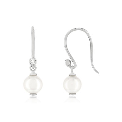 Boucles d'oreilles pendants argent 925, perles de culture de Chine, zirconias. - vue 1