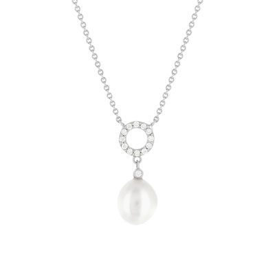 Collier argent 925 perle de culture de Chine zirconias 45 cm