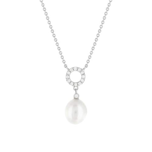Silver necklace 925 Chinese cultured pearl zirconias 45 cm