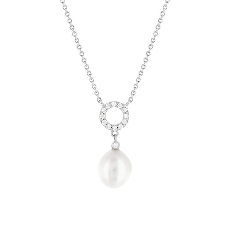Collier argent 925 perle de culture de Chine zirconias 45 cm - vue 1