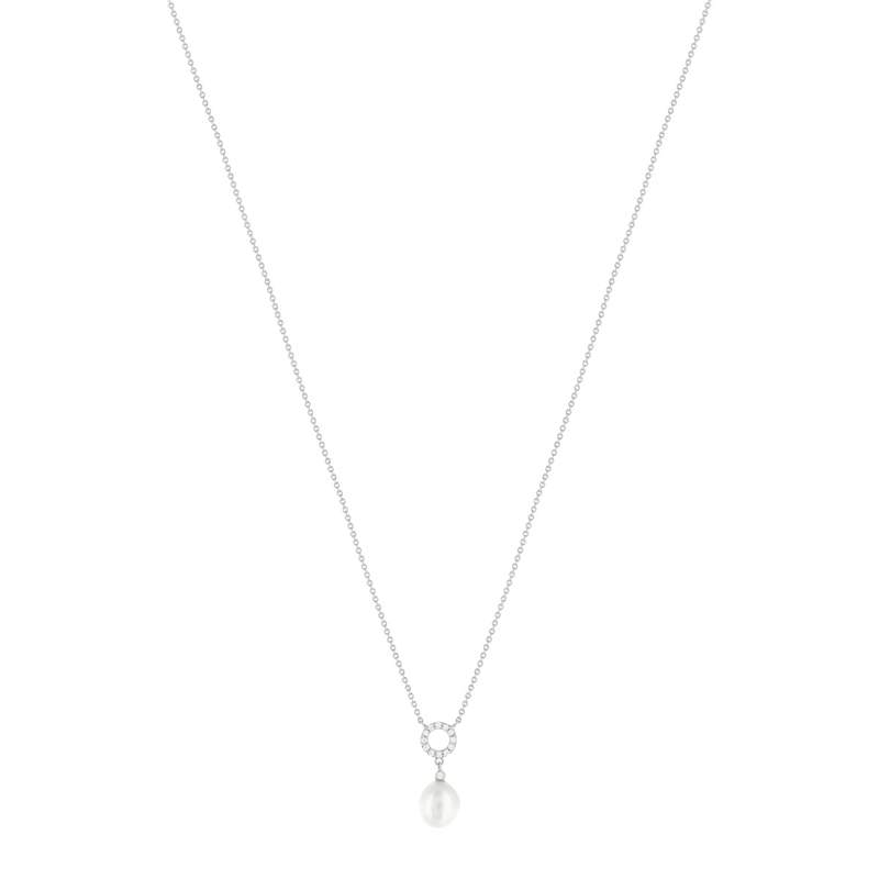 Collier argent 925 perle de culture de Chine zirconias 45 cm - vue 2