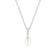 Collier argent 925, zirconias, perles de culture de Chine. Longueur 45 cm.