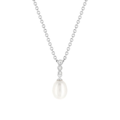 Silver necklace 925 zirconias Chinese cultured pearls 45 cm