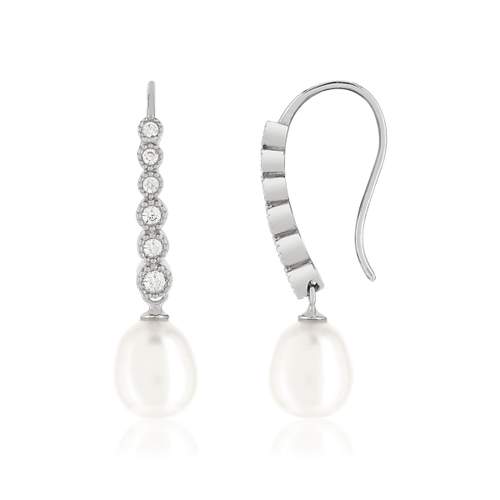 Boucles d'oreilles argent 925, perles de culture de Chine, zirconias.