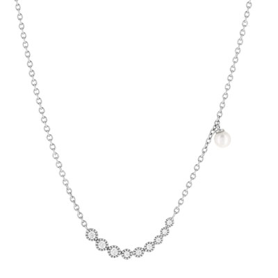 Collier argent 925, perle de culture de Chine et zirconia. Longueur 45 cm. - vue 1