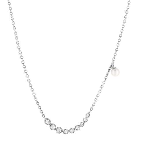 Collier argent 925, perle de culture de Chine et zirconia. Longueur 45 cm.
