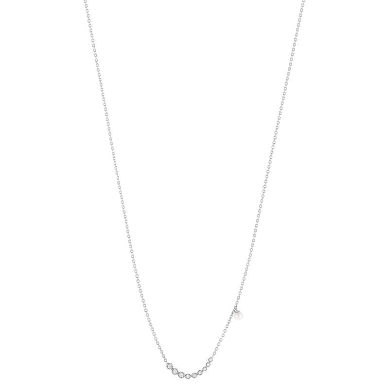 Collier argent 925, perle de culture de Chine et zirconia. Longueur 45 cm. - vue 2