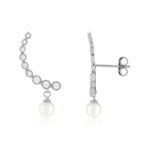 Boucles d'oreilles contours argent 925 zirconias et perles de culture de Chine. - vue 1