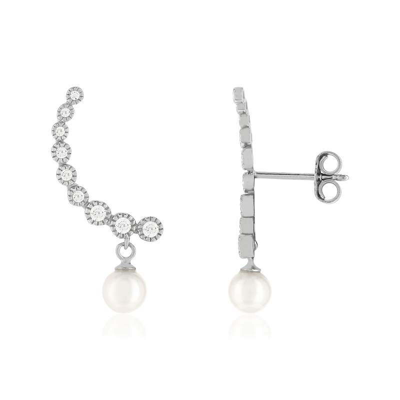 Boucles d'oreilles contours argent 925 zirconias et perles de culture de Chine. - vue 1