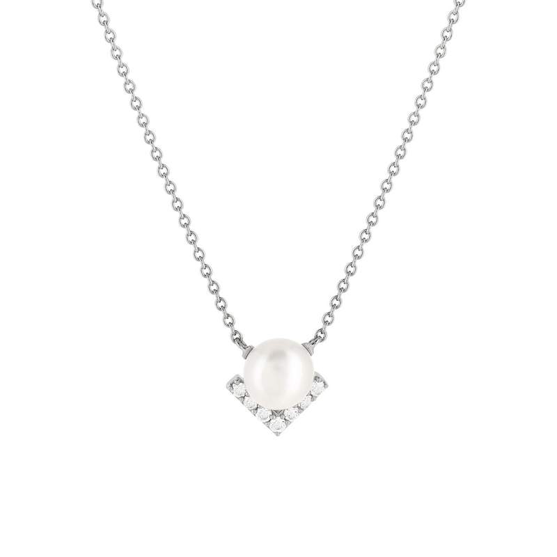 Collier argent 925 perle de culture de Chine zirconias 45 cm - vue 1