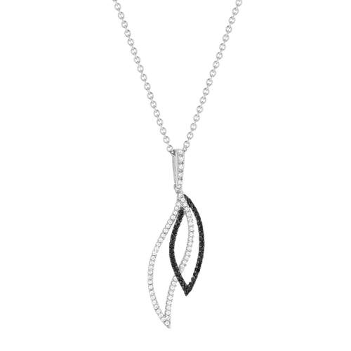 Collier argent 925  spinelles noires zirconias motif feuille 45 cm