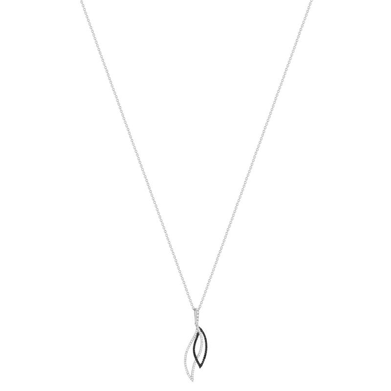 Collier argent 925  spinelles noires zirconias motif feuille 45 cm - vue 2