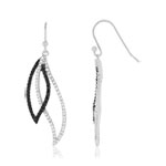 Boucles d'oreilles argent 925, motif feuille, spinelles noires et zirconias. - vue 1