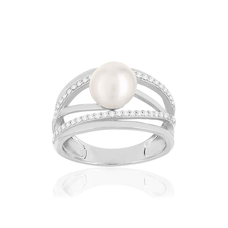 Bague argent 925, perle de culture de Chine, zirconias. - vue 1