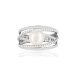 Bague argent 925, perle de culture de Chine, zirconias. - vue 3