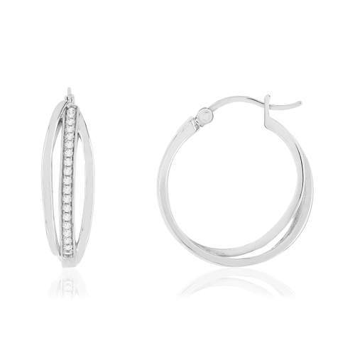 Créoles argent 925, zirconias. Diamètre 23 mm.
