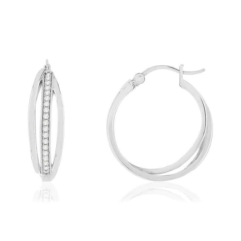 Créoles argent 925, zirconias. Diamètre 23 mm. - vue 1
