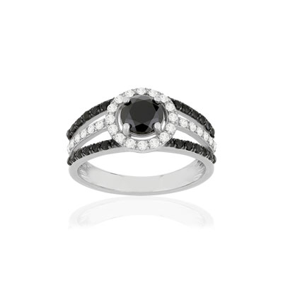 Bague argent 925, zirconias noirs et blancs. - vue 1