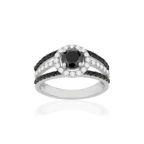Bague argent 925, zirconias noirs et blancs.