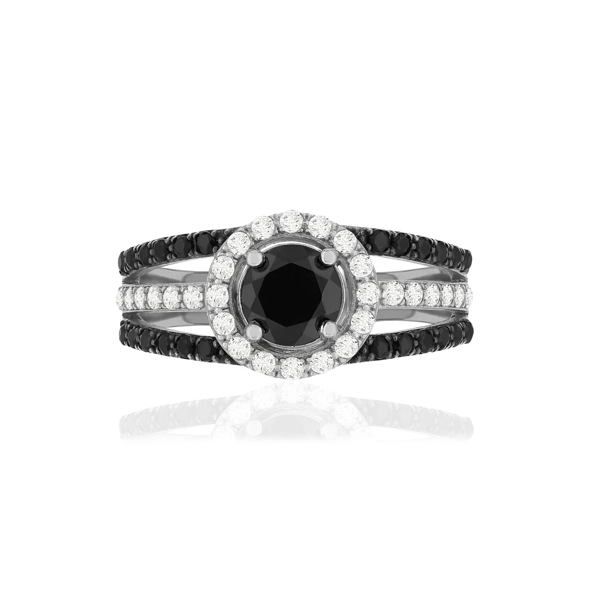 Bague argent 925, zirconias noirs et blancs. - vue 3