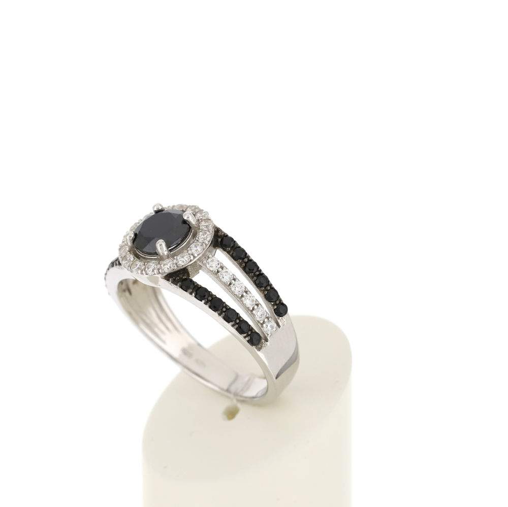 Bague argent 925, zirconias noirs et blancs. - vue 4