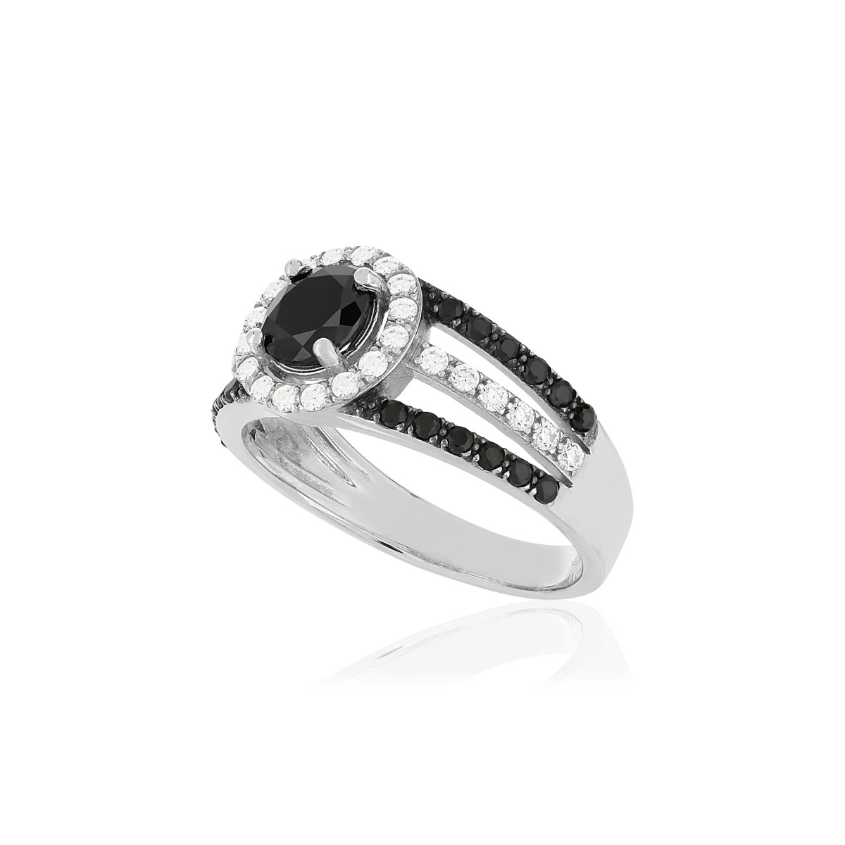Bague argent 925, zirconias noirs et blancs. - vue D1