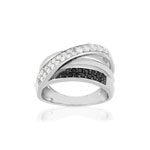 Bague argent 925 zirconias noirs et blancs - vue 1